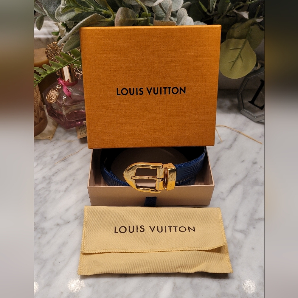 🩵🩵🩵 EUC Louis Vuitton Epi Ocean Blue Belt with COA 🩵🩵🩵